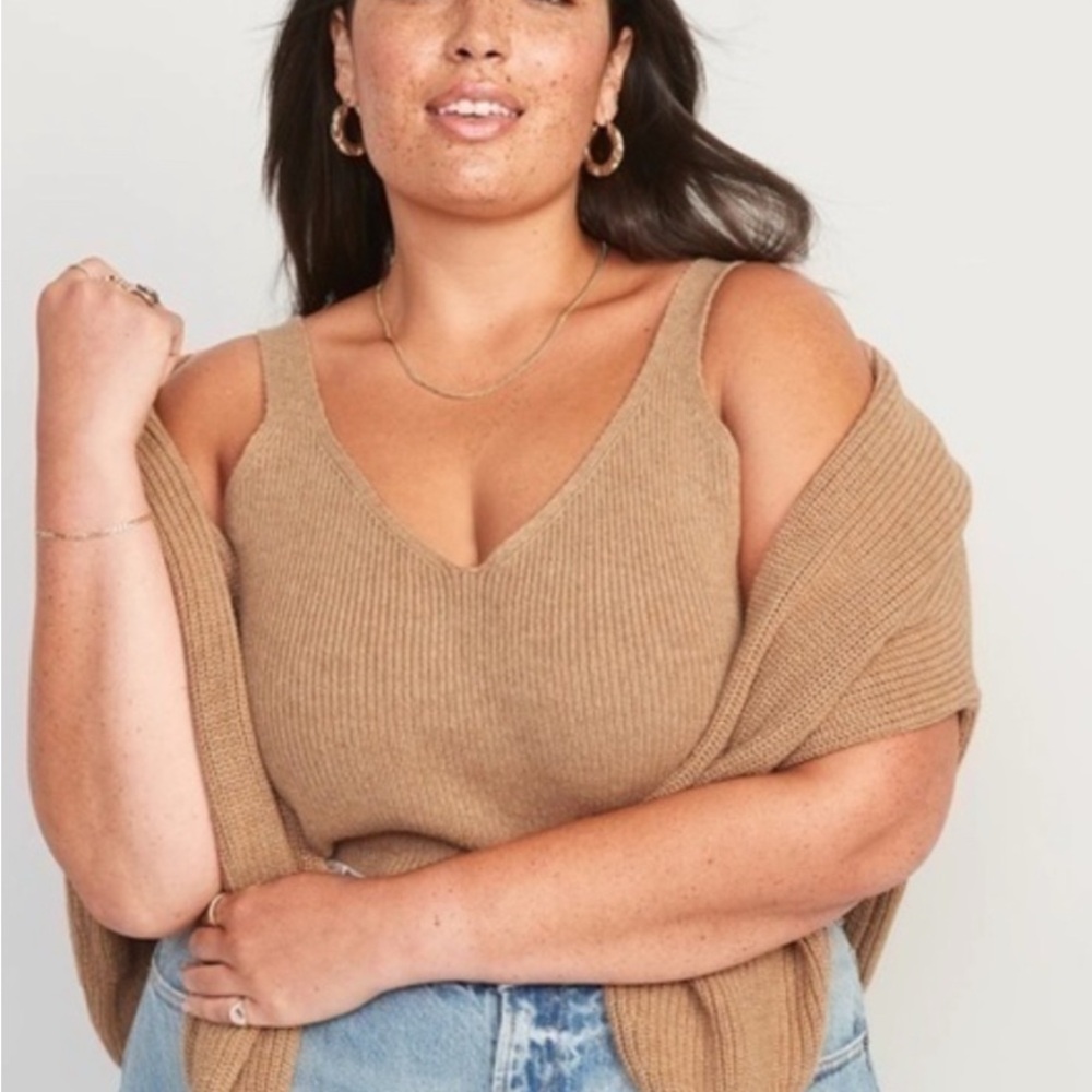 Old Navy Tan V-Neck Ribbed Sweater Tank Top